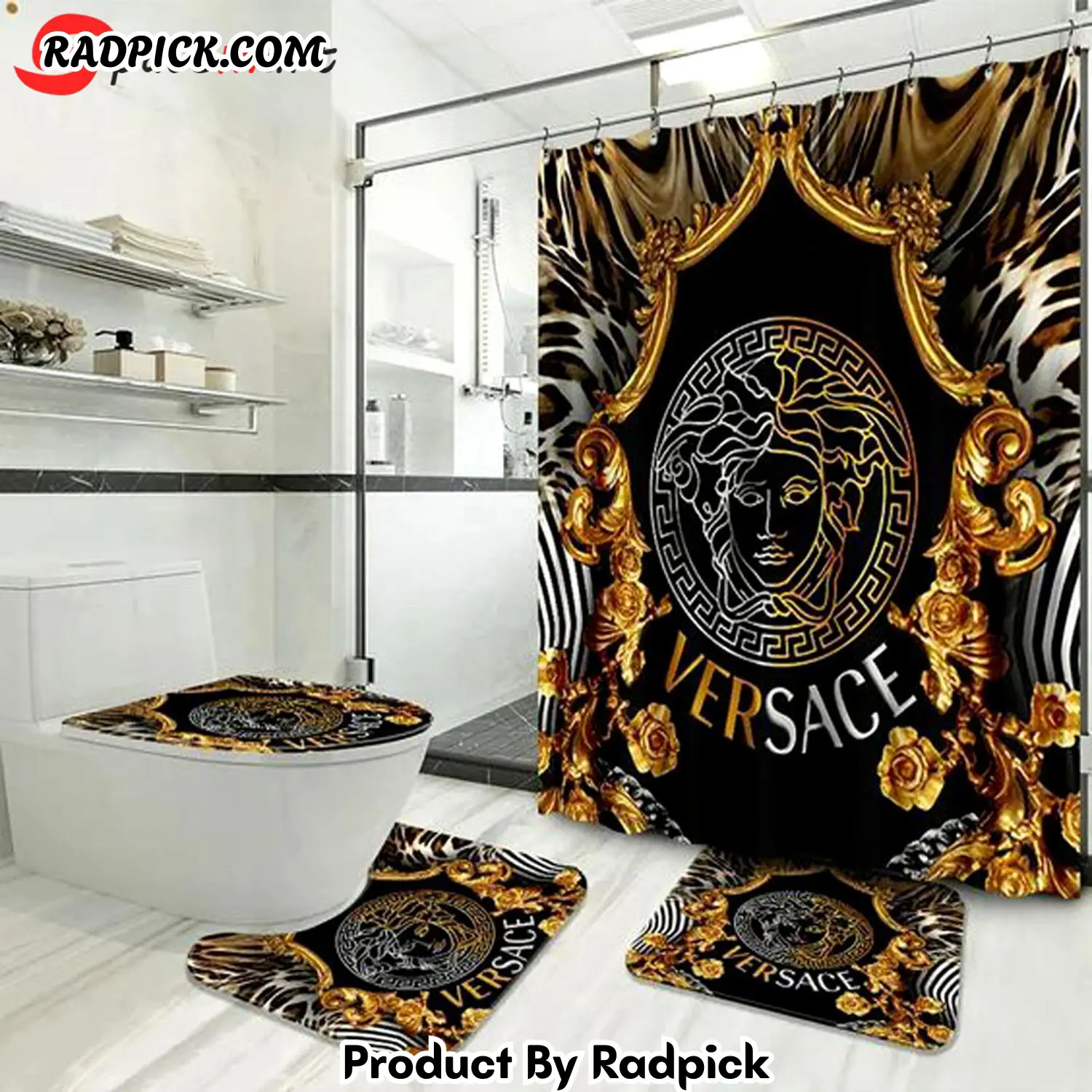 Gianni versace medusa bathroom set hot luxury shower curtain bath rug mat home decor 286 bathroom accessory sets rp387868